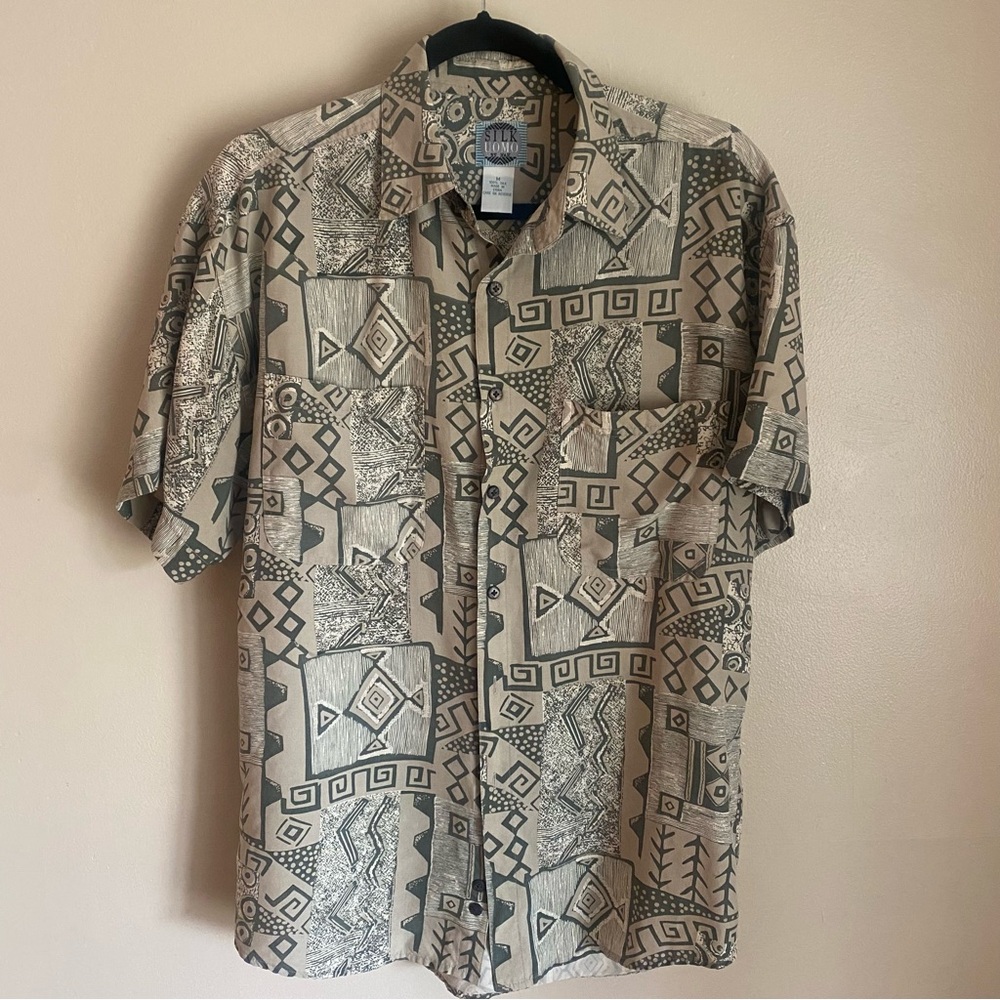 Silk Uomo by Nak 100% silk 90s short sleeve Eve patterned button down, M